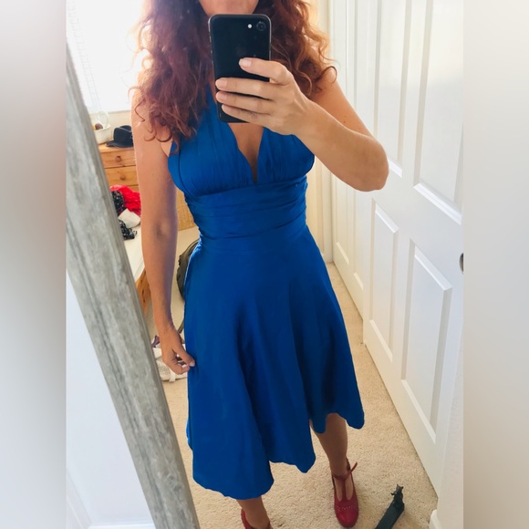 1950’s Style Marilyn Monroe Royal Blue Halter Dress size Small vintage pre2000 - Picture 2 of 11